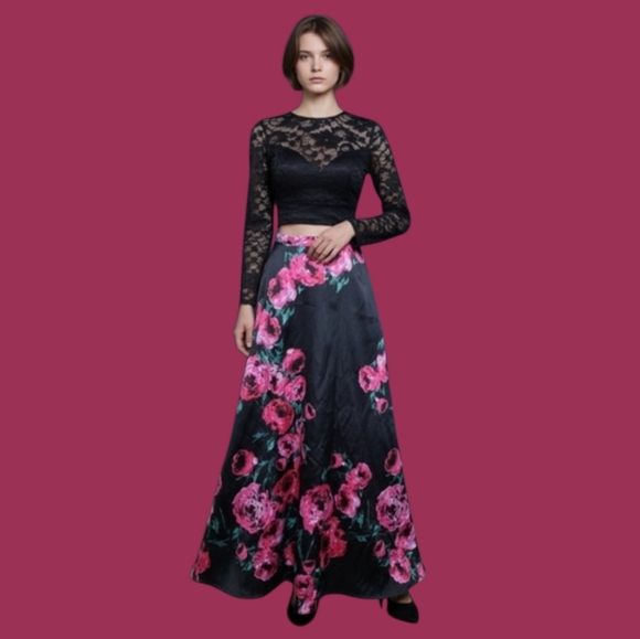 B Darlin Dresses & Skirts - B Darlin Black and Pink Skirt With  Lace Top EUC
